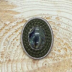 Silver and Green Oval Brooch